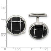 Stainless Steel Polished Black IP-plated Circle Cufflinks view 3