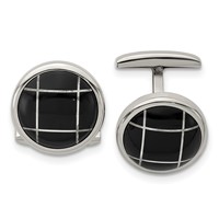 Stainless Steel Polished Black IP-plated Circle Cufflinks view 1