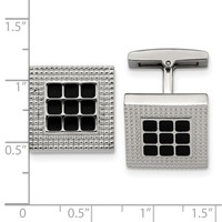 Stainless Steel Polished and Textured Black Rubber Square Cufflinks view 3