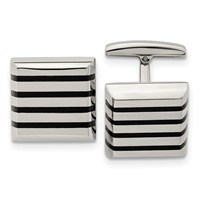 Chisel Stainless Steel Polished Black Rubber Square Cufflinks view 1