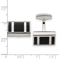 Stainless Steel Polished Black Rubber Rectangle Cufflinks view 3