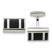 Stainless Steel Polished Black Rubber Rectangle Cufflinks view 1