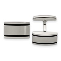 Chisel Stainless Steel Brushed and Polished Black Rubber Rectangle Cufflinks view 1