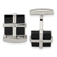 Chisel Stainless Steel Polished Black IP-plated CZ Square Cufflinks view 1