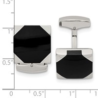 Stainless Steel Polished Black Rubber Square Cufflinks view 3