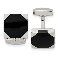 Stainless Steel Polished Black Rubber Square Cufflinks view 1