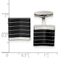 Stainless Steel Polished Black Cat's Eye Square Cufflinks view 3