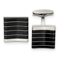 Stainless Steel Polished Black Cat's Eye Square Cufflinks view 1