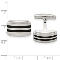 Chisel Stainless Steel Polished Black Rubber Rectangle Cufflinks view 3