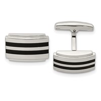 Chisel Stainless Steel Polished Black Rubber Rectangle Cufflinks view 1