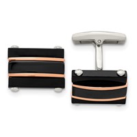 Chisel Stainless Steel Polished Black and Rose IP-plated Cufflinks view 1