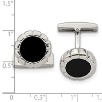 Stainless Steel Polished Black IP Scalloped Edge Cufflinks view 3