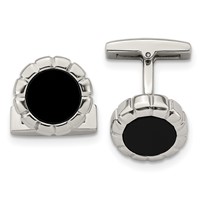Stainless Steel Polished Black IP Scalloped Edge Cufflinks view 1