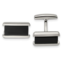 Stainless Steel Polished Black IP-plated Rectangle Cufflinks view 1