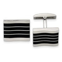 Chisel Stainless Steel Polished Black Cat's Eye Rectangle Cufflinks view 1