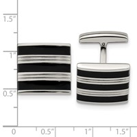 Chisel Stainless Steel Polished Grooved Black Rubber Stripes Cufflinks view 3