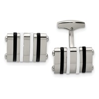 Chisel Stainless Steel Polished Black and White Rubber Bands Rectangle Cufflinks view 1