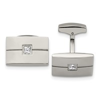 Chisel Stainless Steel Polished CZ Rectangle Cufflinks view 1