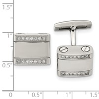 Chisel Stainless Steel Polished CZ Rounded Square Cufflinks view 3