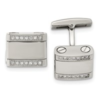 Chisel Stainless Steel Polished CZ Rounded Square Cufflinks view 1