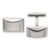 Chisel Stainless Steel Polished CZ Rectangle Cufflinks view 1