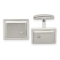 Chisel Stainless Steel Brushed and Polished CZ Rectangle Cufflinks view 1