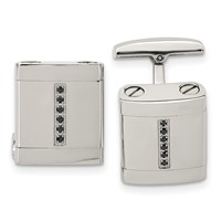 Stainless Steel Polished Black CZ Cufflinks view 1