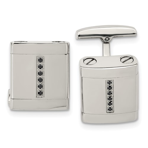 Stainless Steel Polished Black CZ Cufflinks