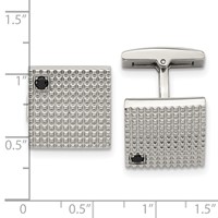 Stainless Steel Polished and Textured Black CZ Square Cufflinks view 3
