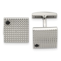 Stainless Steel Polished and Textured Black CZ Square Cufflinks view 1