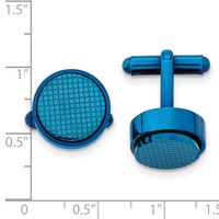 Stainless Steel Polished and Textured Blue IP-plated Round Cufflinks view 3