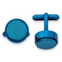 Stainless Steel Polished and Textured Blue IP-plated Round Cufflinks view 1