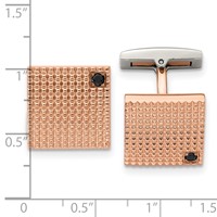 Chisel Stainless Steel Polished Textured Rose IP-plated Black CZ Cufflinks view 3