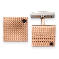 Chisel Stainless Steel Polished Textured Rose IP-plated Black CZ Cufflinks view 1
