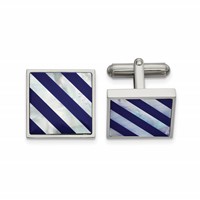 Chisel Stainless Steel Polished with Mother of Pearl and Blue Shell Inlay Cufflinks view 1