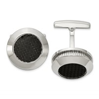 Chisel Stainless Steel Polished and Textured Black Carbon Fiber Inlay Cufflinks view 1
