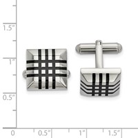 Chisel Stainless Steel Polished with Black Rubber Stripes Cufflinks view 2