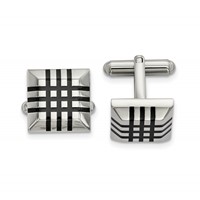 Chisel Stainless Steel Polished with Black Rubber Stripes Cufflinks view 1