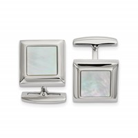 Chisel Stainless Steel Polished Mother of Pearl Square Cufflinks view 1