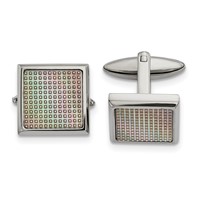 Stainless Steel Polished and Textured Rainbow Anodized Square Cufflinks view 1