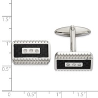 Chisel Stainless Steel Polished and Textured Black Carbon Fiber Inlay CZ Cufflinks view 3