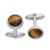 Chisel Stainless Steel Polished Tiger's Eye Circle Cufflinks view 1