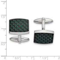 Chisel Stainless Steel Polished Black and Green Carbon Fiber Inlay Cufflinks view 3