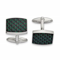 Chisel Stainless Steel Polished Black and Green Carbon Fiber Inlay Cufflinks view 1