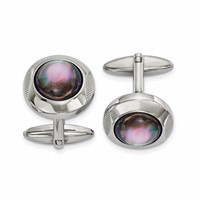 Chisel Stainless Steel Polished Black Mother of Pearl Circle Cufflinks view 1