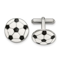 Stainless Steel Polished Enameled Soccer Ball Cufflinks view 1
