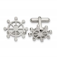 Chisel Stainless Steel Polished Ship's Wheel Cufflinks view 1