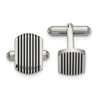 Chisel Stainless Steel Polished Black IP-plated Striped Cufflinks view 1