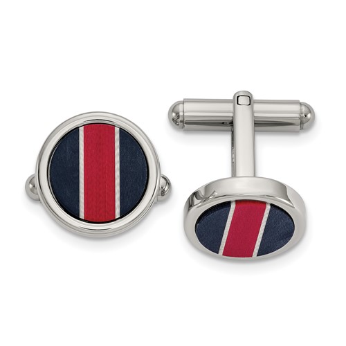 Stainless Steel Polished BlkCarbon & Red White FiberGlass Inlay Cufflinks
