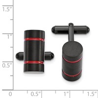 Stainless Steel Brushed & Polished Black IP-plated with Red Enamel Cufflinks view 2